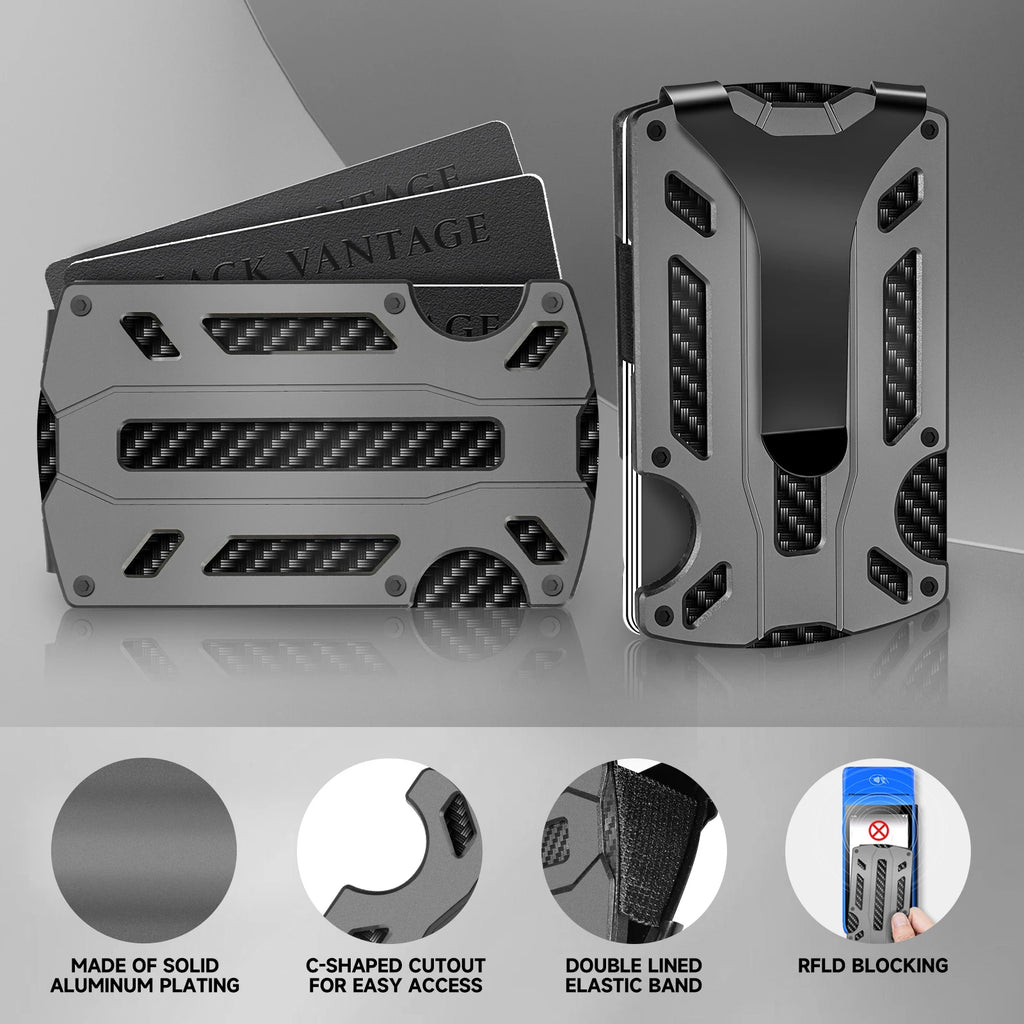 Slim RFID Blocking Metal Wallet for Men & Women with Money Clip Or Cash Strap Scratch Resistant Card Holder