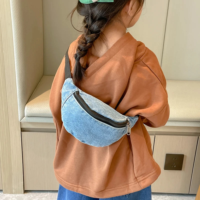 Fashion Denim Children's Waist Bags Leisure Boy and girl Crossbody Chest Bag Street Trend Belt Bag Kids Birthday gift Waist Pack