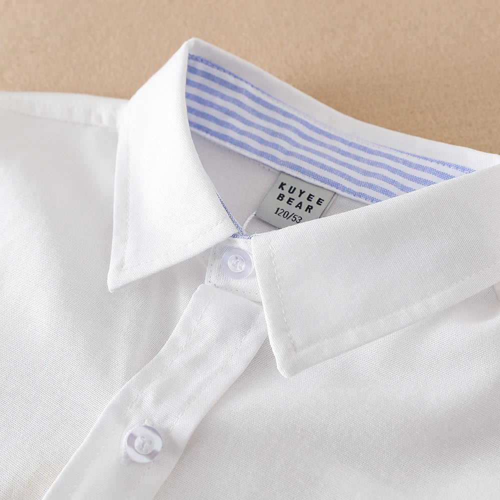 Boys Summer Shirt 2024 New Kids Cotton Clothes School Uniform Children Turn-down Collar Short Sleeve Clothing 5-12 Years