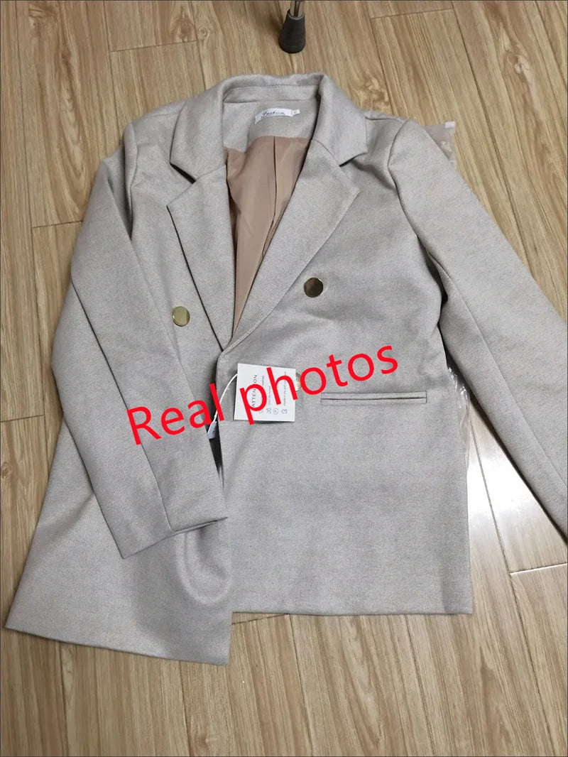 Fashion Woolen Suit Jacket Women's Vintage Blazers Double-breasted Office Coat Female Casual Outerwear Spring Autumn Streetwear