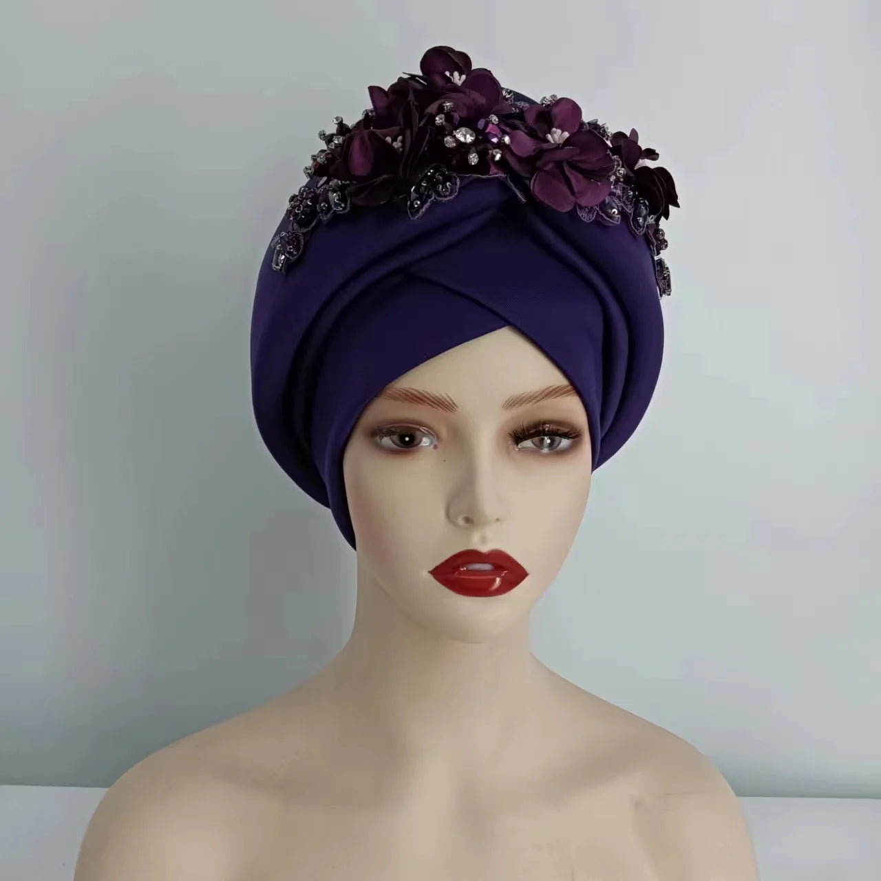 Beaded Nigeria Gele Ready African Headtie Female Head Wraps Party Headpiece Muslim Headscarf Hat Women's Turban Cap with Stones