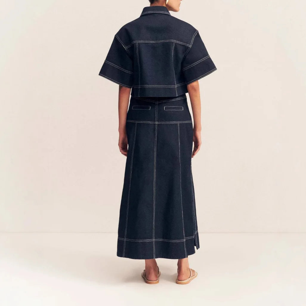 Skirt Suit Women Denim Shirt Long Skirts 2 Piece Sets Washed Vintage Ensemble Single Breasted Overshirt Top Summer Outfits