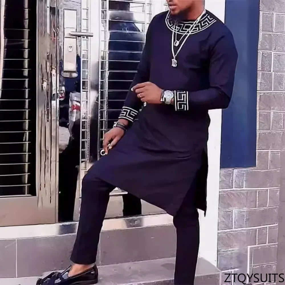 2 Piece African Clothes for Men Spring Fashion African Long Sleeve Top Long Pant Matching Sets Outfits Dashiki African Clothing