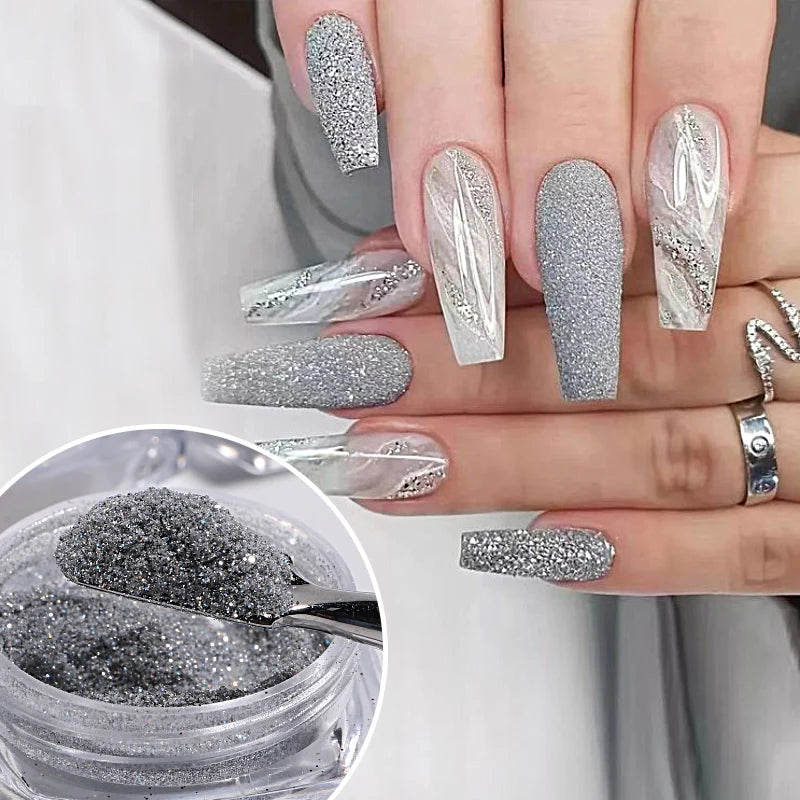 6pcs Nail Polish Glitter Fine Sand Holographic Glitter Powder Black White Reflective Pigment Flakes Powder Manicure Accessories