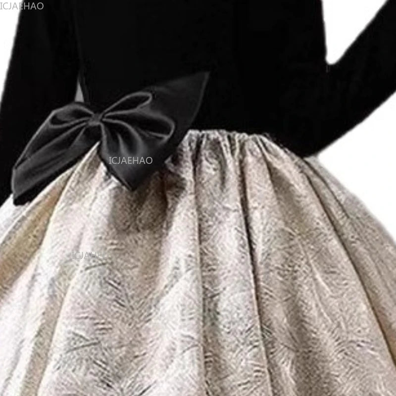 Girls Long Sleeve Black Party Dress New Kids Pageant Gown for Fashion Show Piano Performance Formal Wear Autumn Winter Children