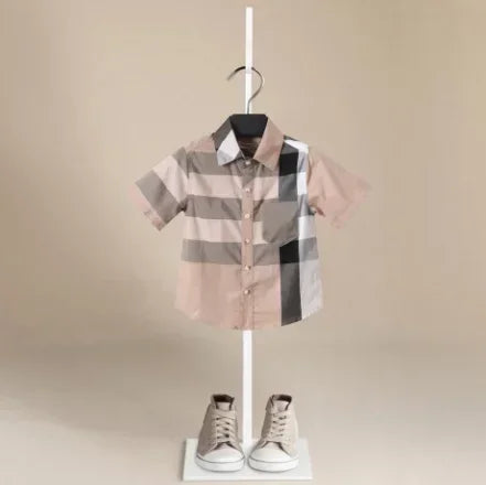 Boys Striped Shirts Children Fashion Solid Cotton Short-sleeved Boys Shirts for 1-14Age Kids Blouses Clothes Baby Shirts Tops