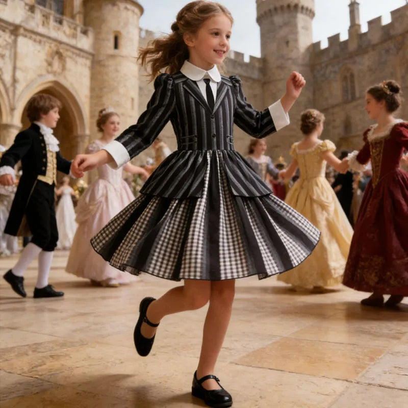 Girls Party Dress  Girl Clothing Elegant Ball Gown Black Stripes Girls Princess Dress Carnival Birthday Party Role Play Dress