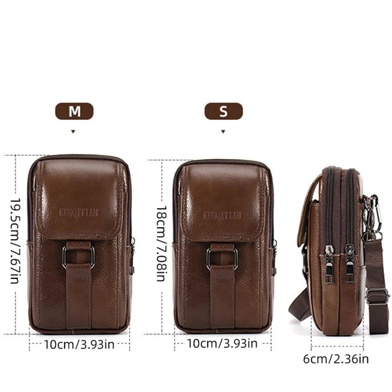 Men's Mobile Phone Waist Bag Outdoor Work Chest Bag PU Cigarette Case Key Chain Wear Belt Backpack Sport Hiking Portable Satchel