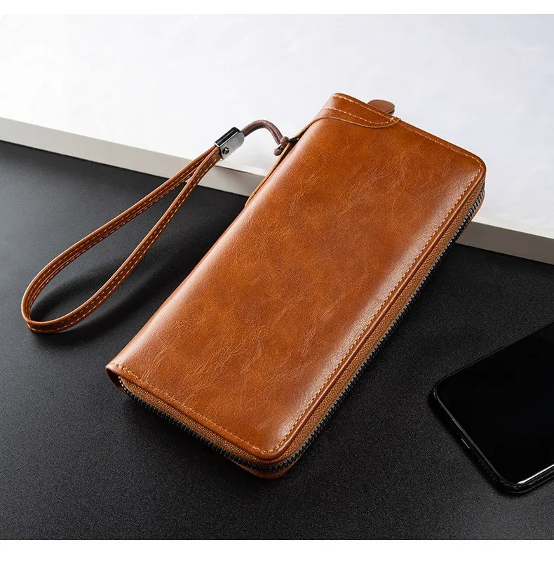 Men's Long Zipper Wallet High Quality Pu Leather Wallet For Men RFID Blocking Business Clutch Bag Credit Card Holder Purse Man