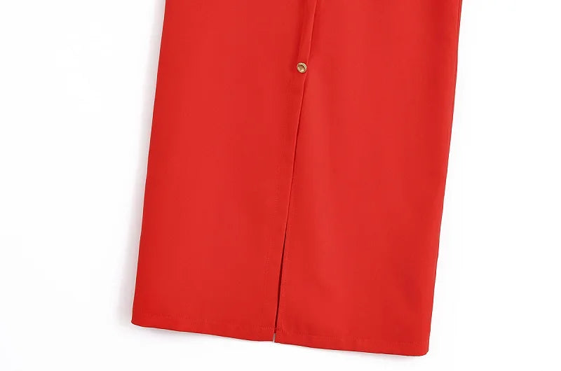 MUJER 2025 Women's Dress Summer Sleeveless Midi Dress Woman Red Black Office Long Dresses for Women Chic Belt Button Dress Women