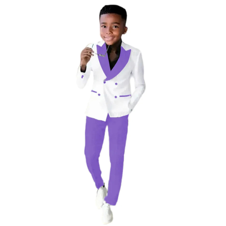 2-16 Years Old Suit For Boys Wedding Tuxedos Jacket Pants 2 Pieces Double Breasted Kids Child Clothes Party Suits