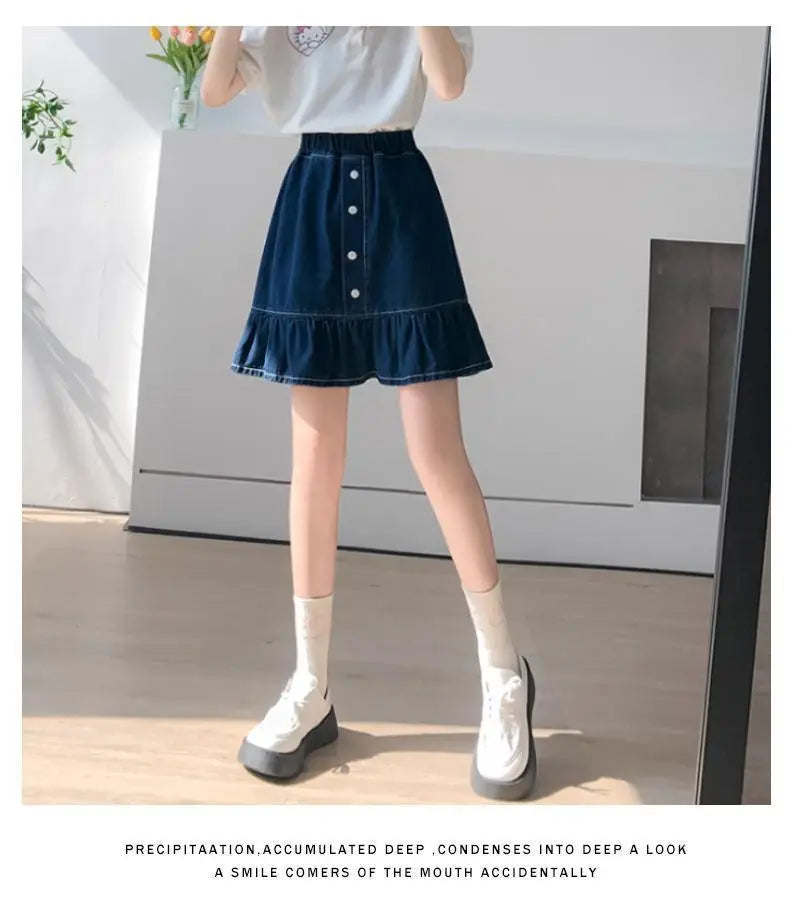 Kids Girls Denim Skirt 2025 New Children Summer Casual Skirts Teenage Girls Blue Jean Skirt Korean Style School Wear Clothes