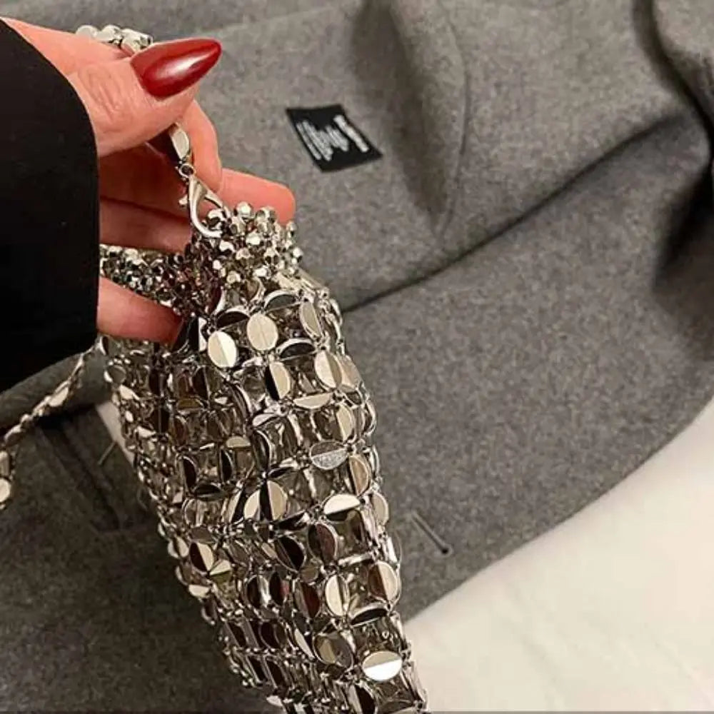 Elegant Sequin Evening Banquet Bag Temperament Underarm Bag Glitter Shoulder Bag Mini Small Purse Silver Shiny Bag Women