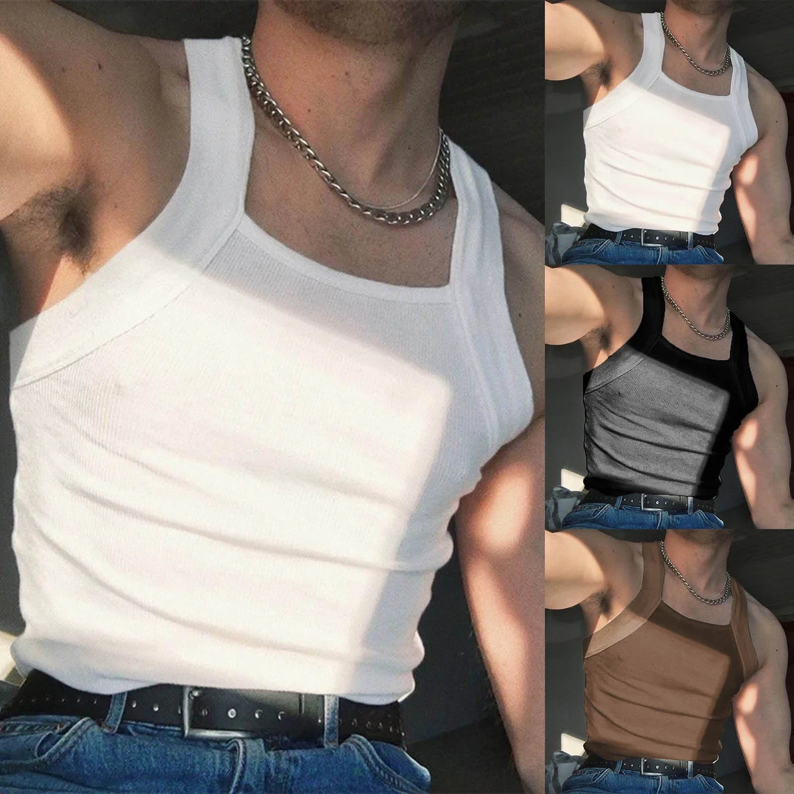 Summer Men's New Solid Color Fashion Sleeveless Shapewear Europe and America Men Sexy Tight Elastic Vest S-4XL