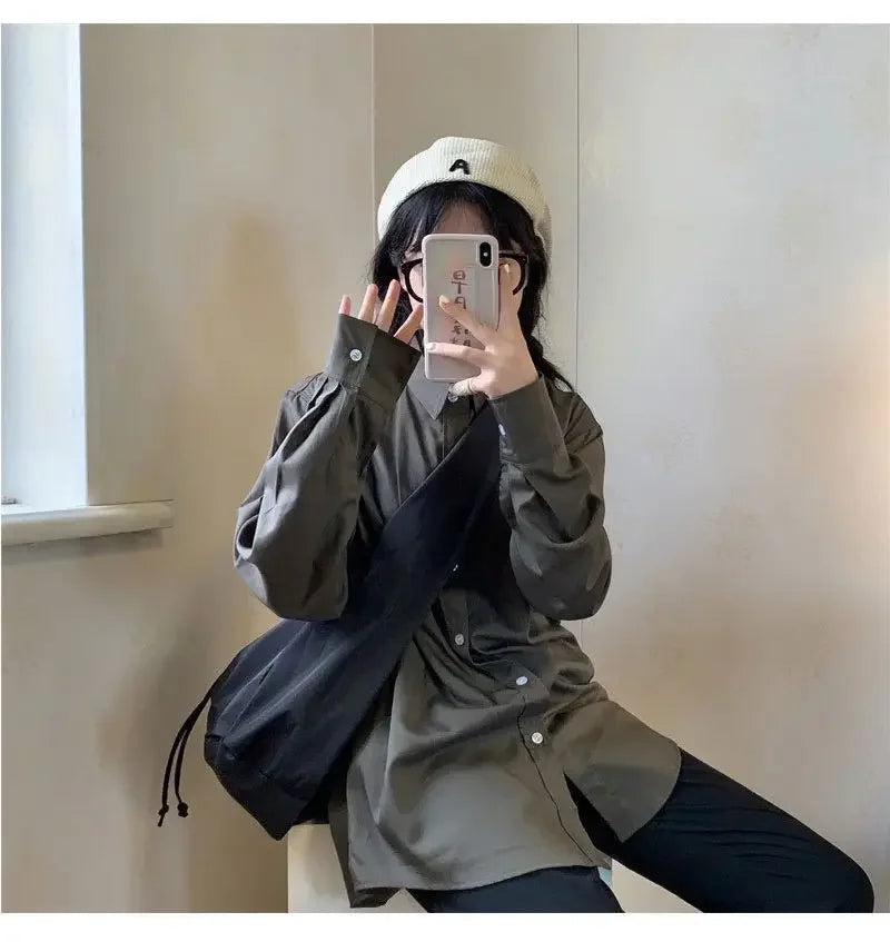 Women Bag New Nylon Bucket Fashion Solid Zipper SOFT Shoulder Bag Purses and Handbags Luxury Designer Black Tote Bag