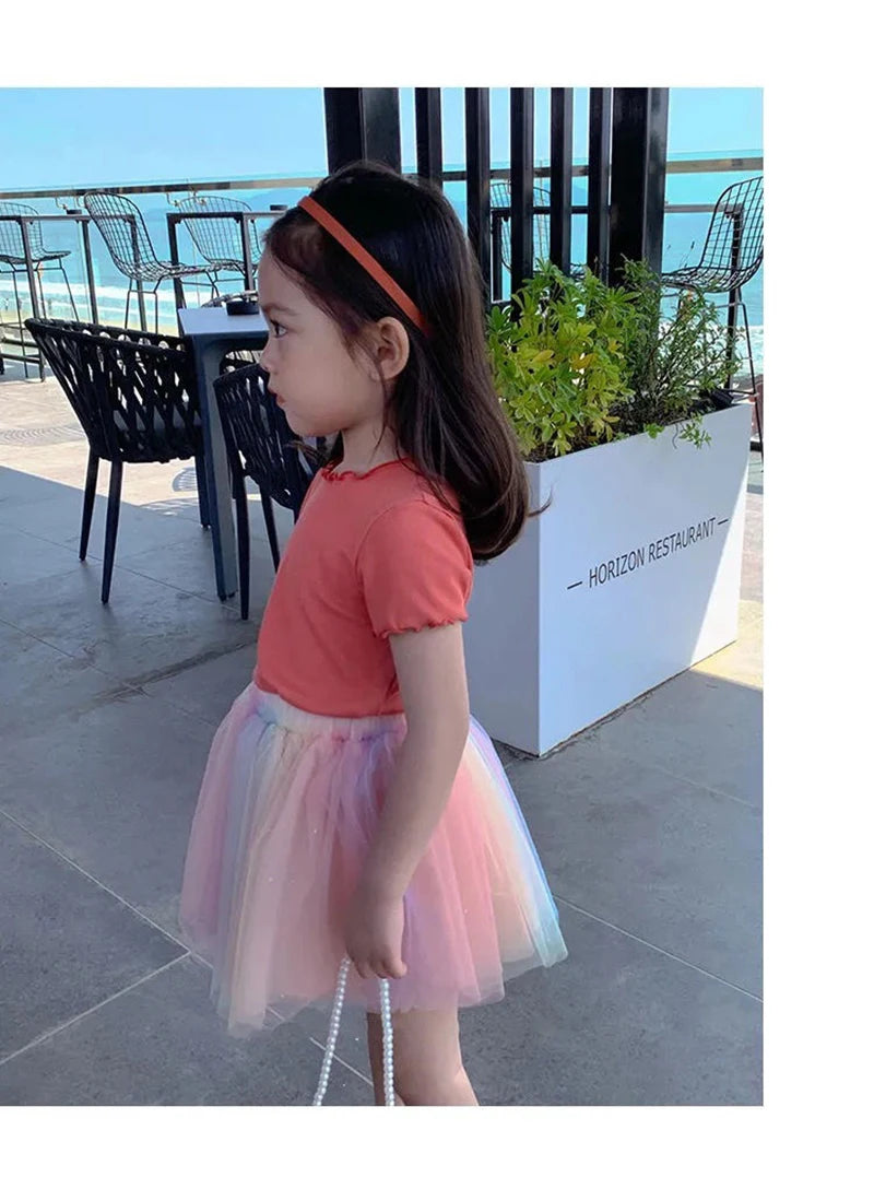 Baby Girls T-Shirt Summer Kids Short Sleeve Tops Tees Soft Ice Silk Fabric Toddler Solid Color Shirts Children's Clothing 1-10Y