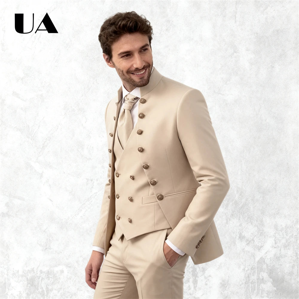 Wedding Groom Suit for Men, Africa Style 3-Piece Suit, Tailored Sizing Tuxedo, Jacket Vest Pants Plus Big Man Suit Attire