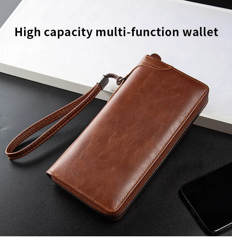 Men's Long Zipper Wallet High Quality Pu Leather Wallet For Men RFID Blocking Business Clutch Bag Credit Card Holder Purse Man