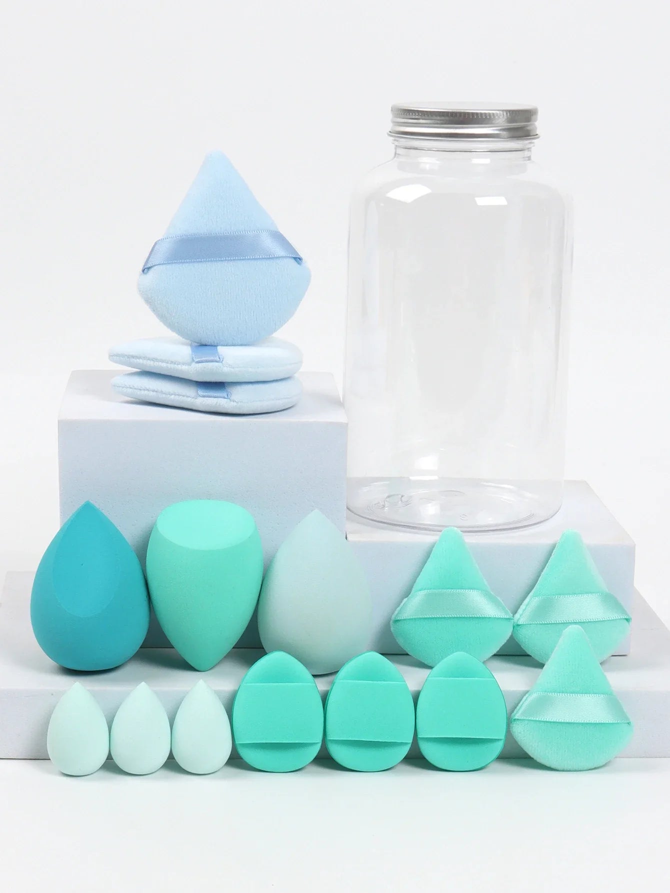 15Pcs Premium Powder Puffs with Storage Jar - Makeup Blending Sponges Set for Face Foundation & Loose Powder Kit