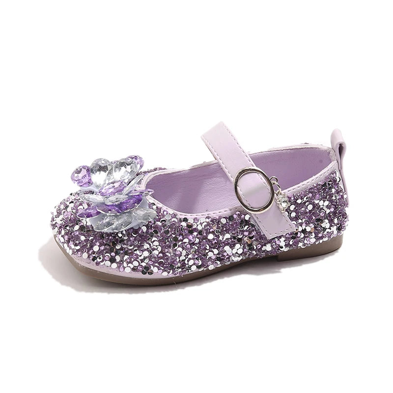 New Luxury Girl Shoes Spring Autumn Shallow Children Fashion Princess Ballet Shoes Sequins Rhinestone Kids Wedding Party Shoes