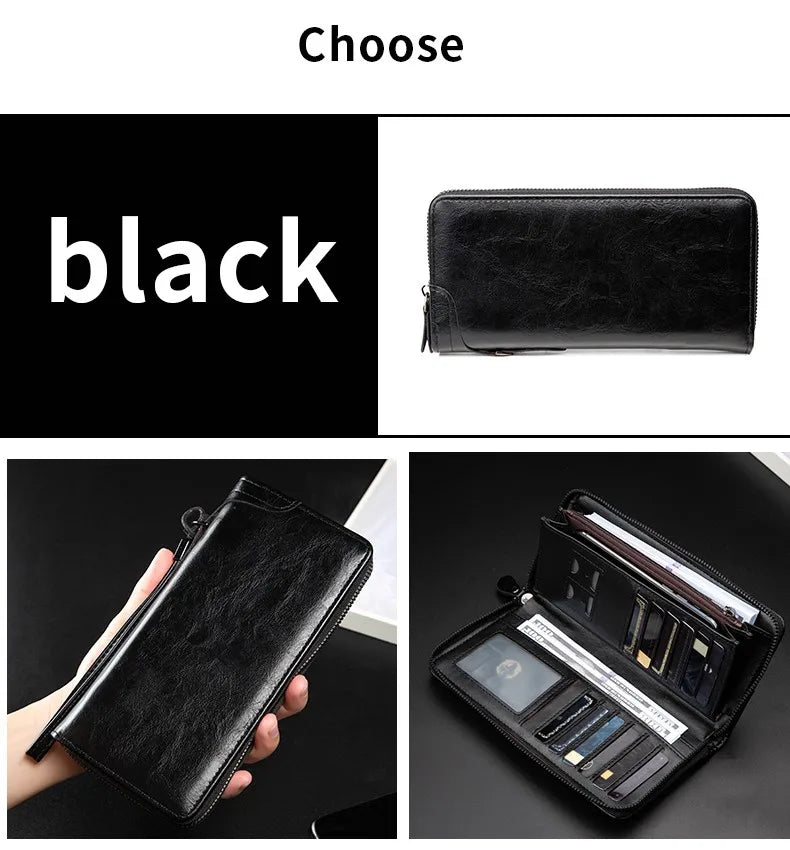 Men's Long Zipper Wallet High Quality Pu Leather Wallet For Men RFID Blocking Business Clutch Bag Credit Card Holder Purse Man