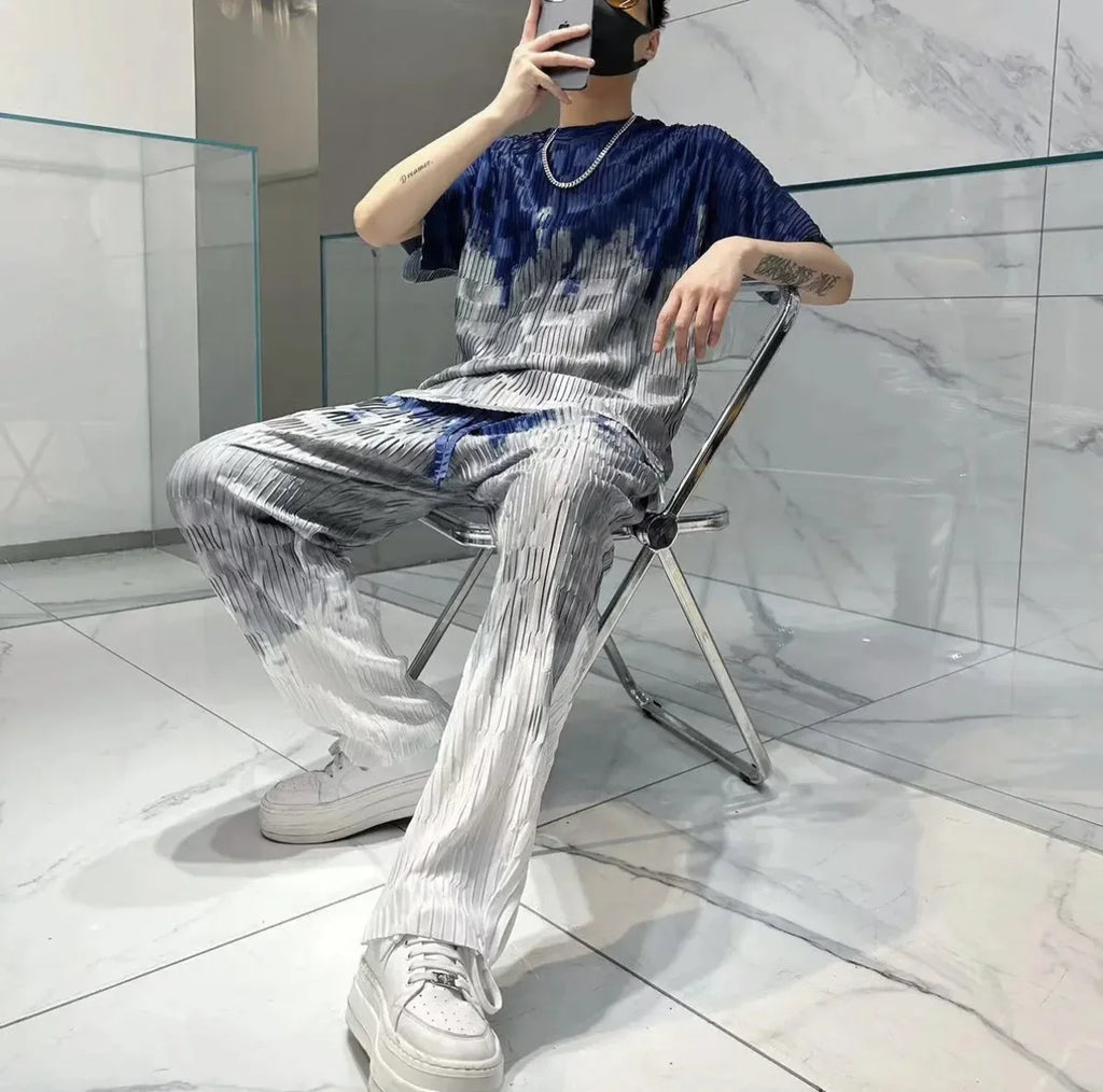 Jogger Jogging Running Male T Shirt Trousers Sets Oversized Graphic Men's Pants Set Print Stretch Tee Cheap Clothes Regular Fit