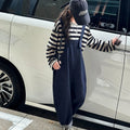 Girls 2 Piece Outfit Korean Style Kids Striped Long Sleeve T-shirt + Loose Denim Overalls Set Spring Autumn Children's Clothing