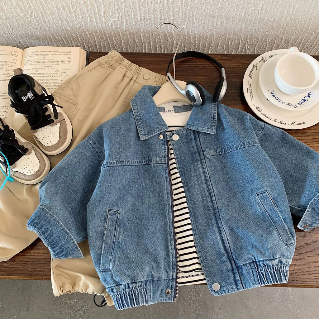 Children's Denim Jacket 2025 Spring/Autumn New with Pocket Boys' and Girls' Cool Jacket Children's Fashionable Clothing