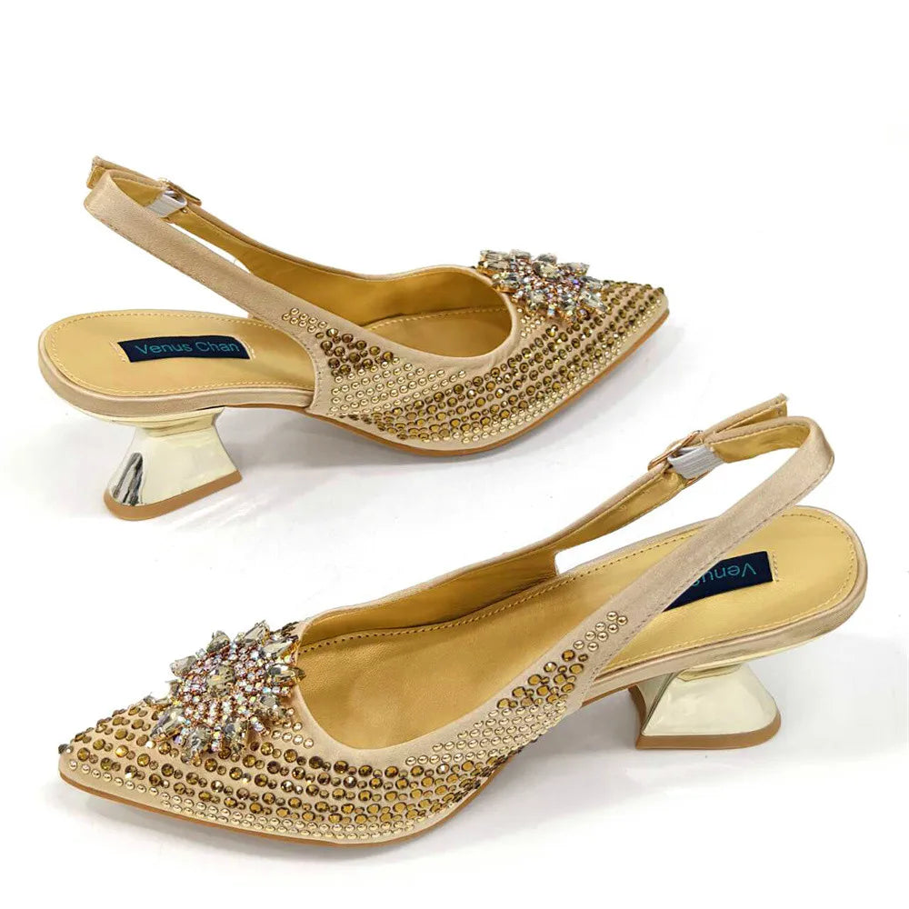 Nigeria Fashion Rhinestone-encrusted Ladies Party Shoes And Special bags High Heels And Dual Purpose Bag Women's Shoes