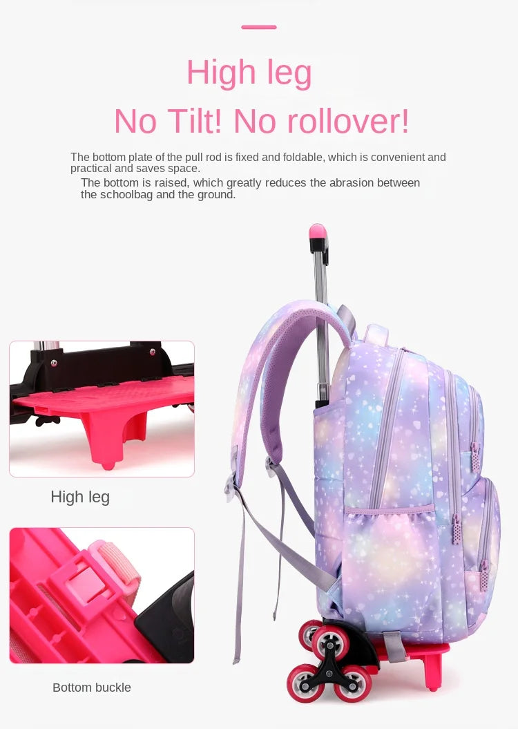 Children School Backpack Set with Wheels Students Bags for Girls Trolley Bag Cute Schoolbag Rolling Wheeled Backpack Child Girl