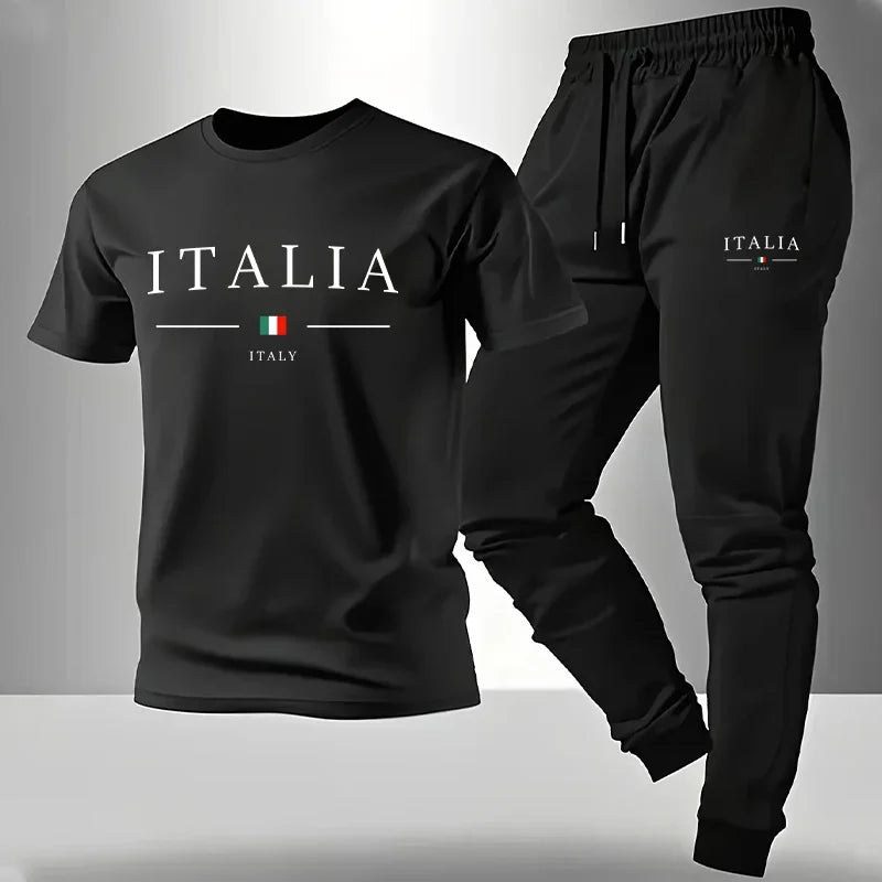 Men's Set T-shirt and Sweatpants Italy Print Summer Short Sleeve Tracksuit Male Home Outdoor Comfort Casual Tees Outfit S-3XL