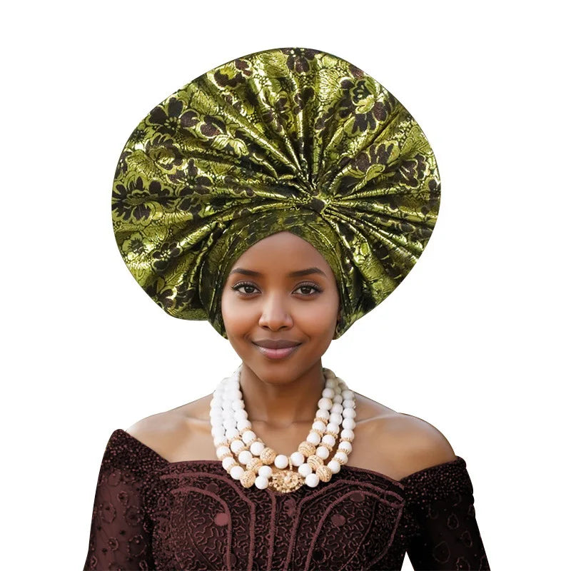 Elegant African Autogele Women's Turban Cap Nigeria Wedding Gele Ready To Wear Headtie Evening Party Headwear African Headtie