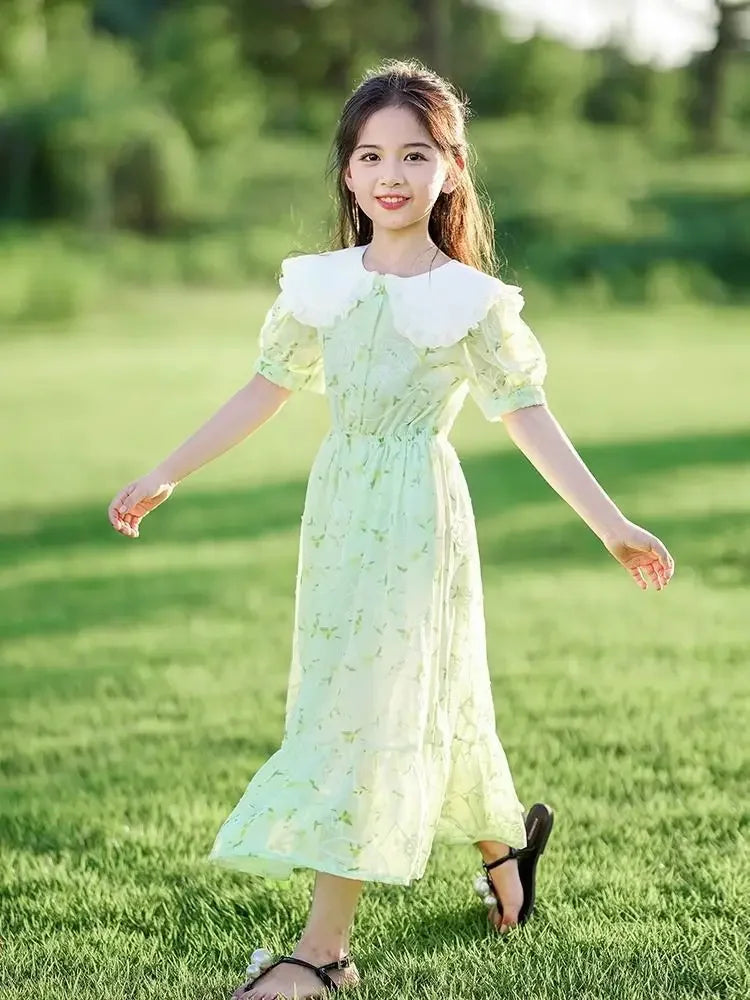 New Girls Dress Summer Dress Korean Version Stylish Children's Floral Dress Super Fairy Little Girl Princess Dresses 8-12 Year