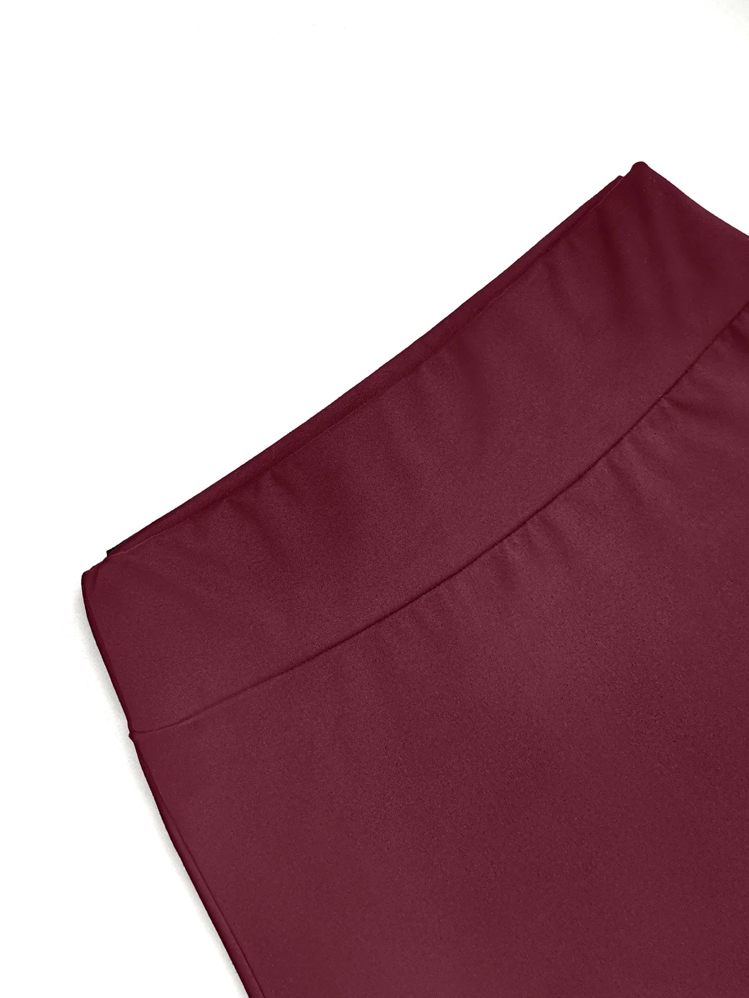 Mature Style Women 2Pcs Outfit, Ribbed Square Neck Crop Top + High Waist Draped A-Line Maxi Skirt