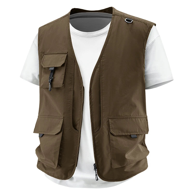 Summer Men Breathable Outdoor Sleeveless Vest Man Multi Pocket Sport Cargo Vest Man Fish Work Safari Vest Waistcoat Big Size 6XL
