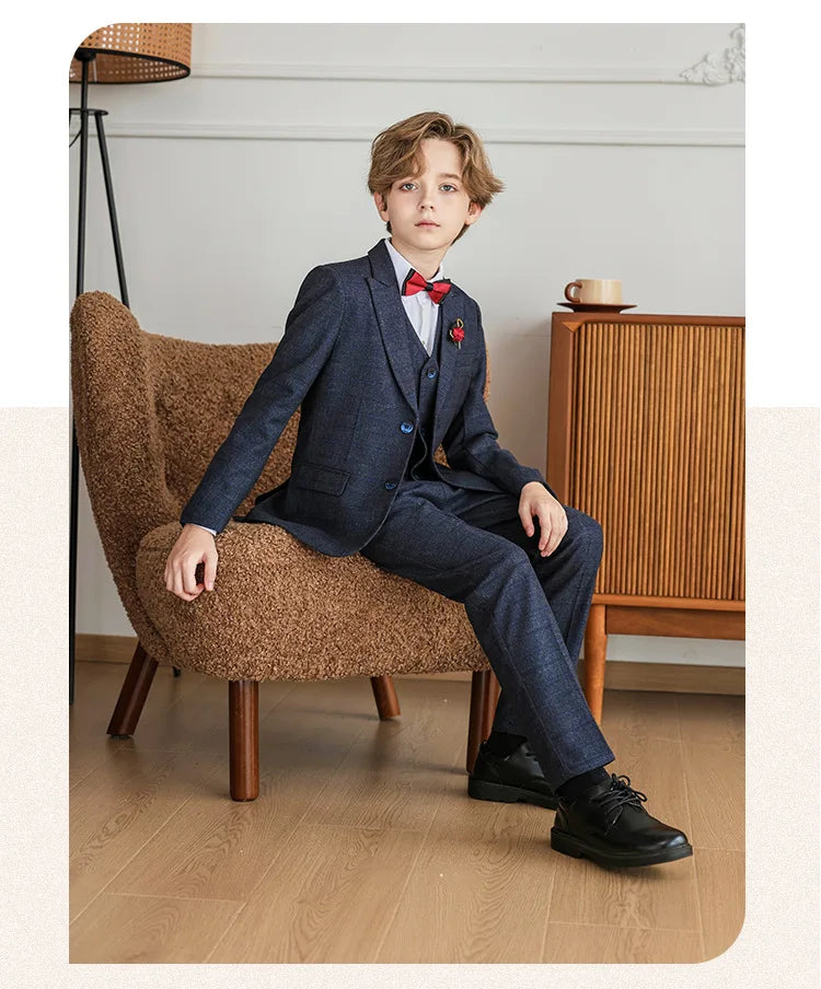 Child Boy Wedding Suit 1-14 Years Teenage Boy Suits Outfits Set Spring Autumn Elegant Boy Formal Performance Costume Suit Set
