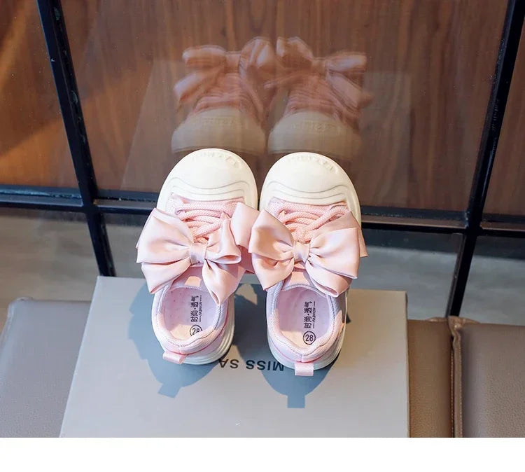 2024 Kids Sneakers for Girls School Casual Sports Shoes for Toddlers Fashion Children Tennis Shoes Thick Bottom Bowknot Non-slip