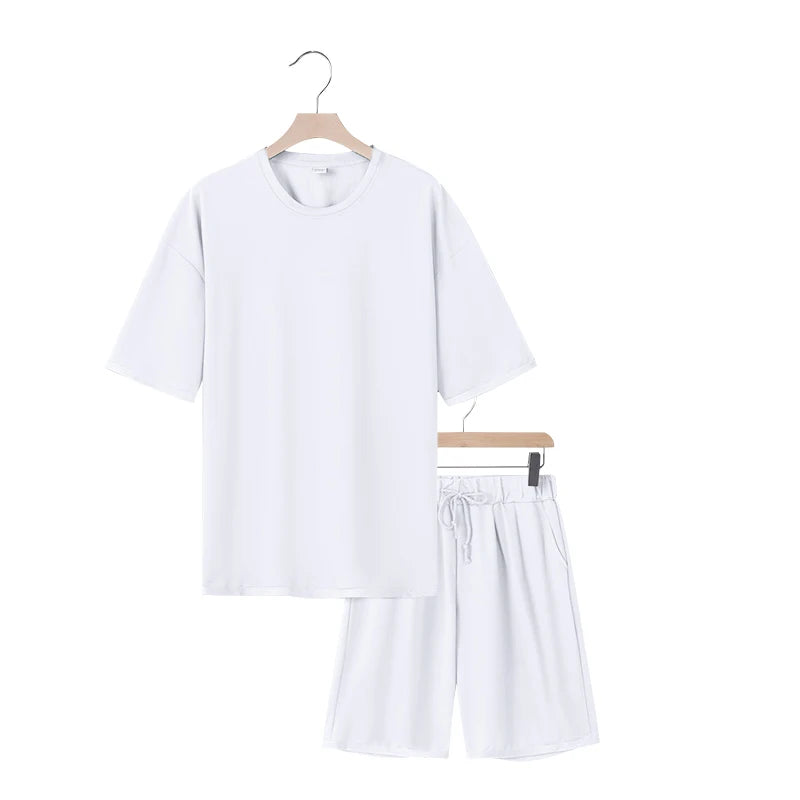 Men's two-piece clothing set, loose round-neck T-shirt and shorts set, casual sportswear, perfect for summer