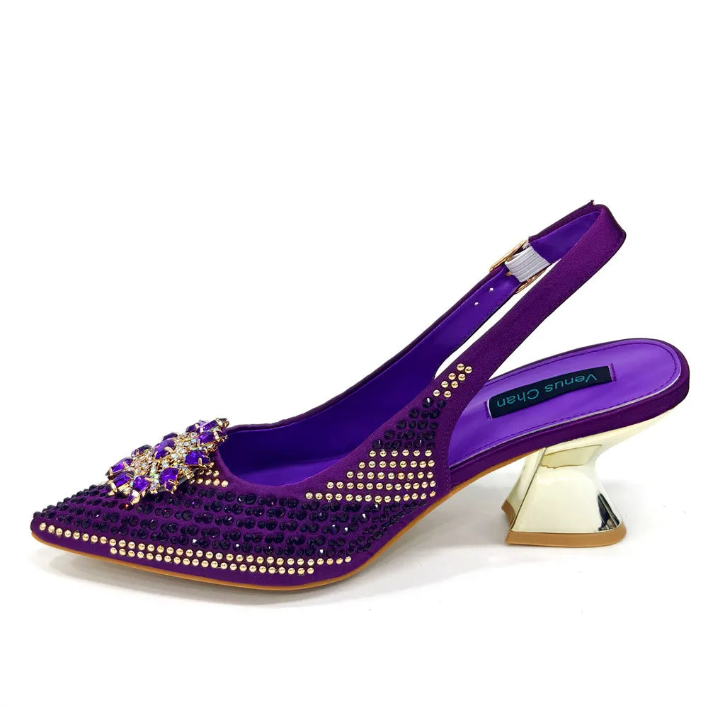 Nigeria Fashion Rhinestone-encrusted Ladies Party Shoes And Special bags High Heels And Dual Purpose Bag Women's Shoes