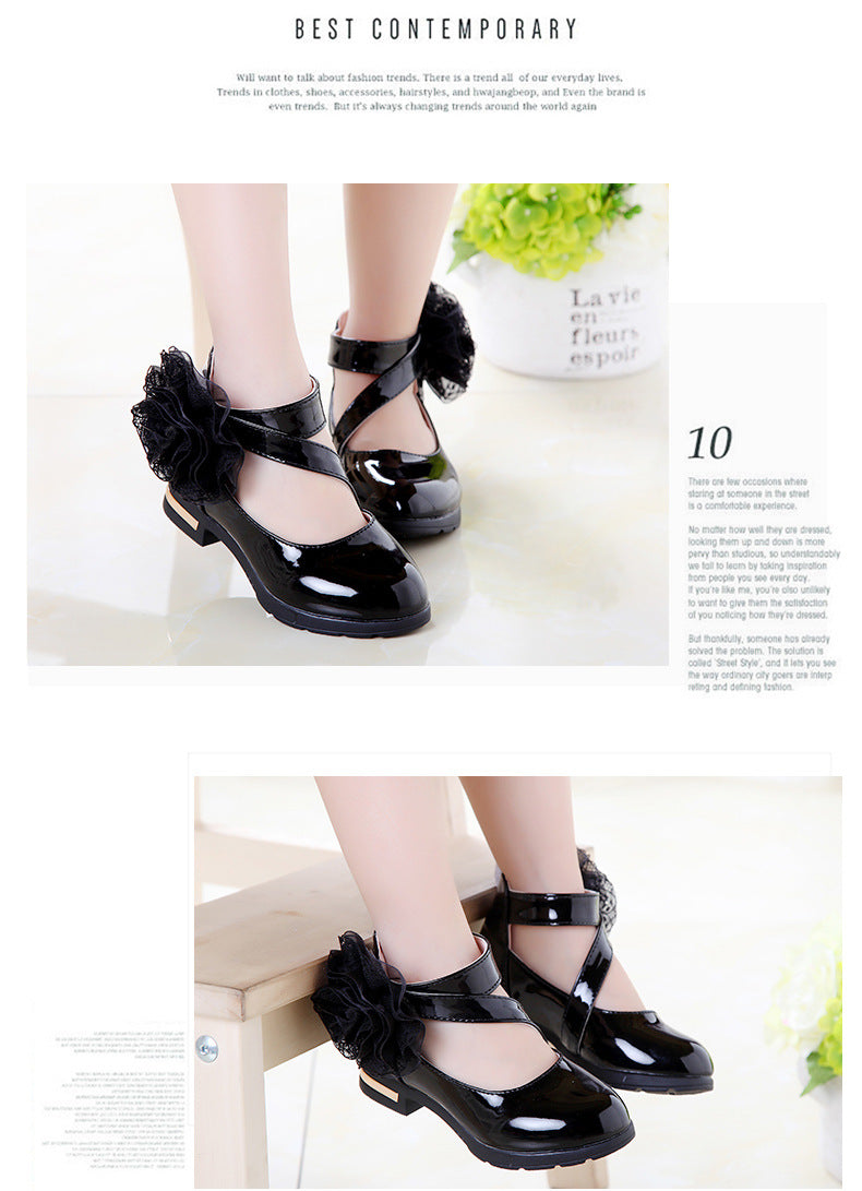 Kids Shoes Girls High Heel Princess Flower Shoes Fashion Children Shoes Leather Fashion Girls Party Dress Wedding Dance