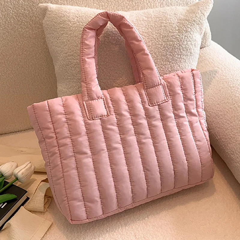 Ladies Tote Bags Large Capacity Cotton Padded Bag Solid Color Casual Fashion Nylon Elegant for Handbag