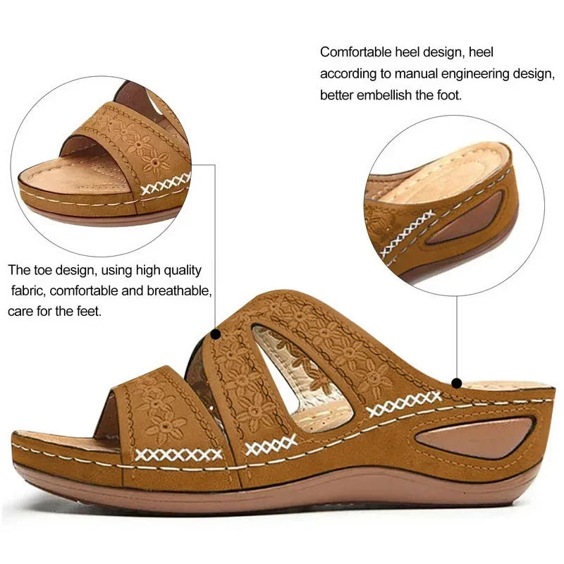 Summer Women Wedge Sandals Premium Orthopedic Open Toe Sandals Vintage Anti-slip Leather Casual Female Platform Retro Shoes