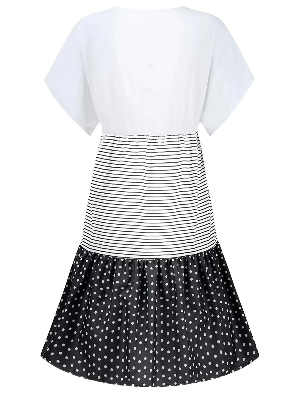 Summer-Essential V-Neck Dress: Striped & Polka Dot, Knee-High Casual Tunic for Women - Durable,Easy-Care Fabric