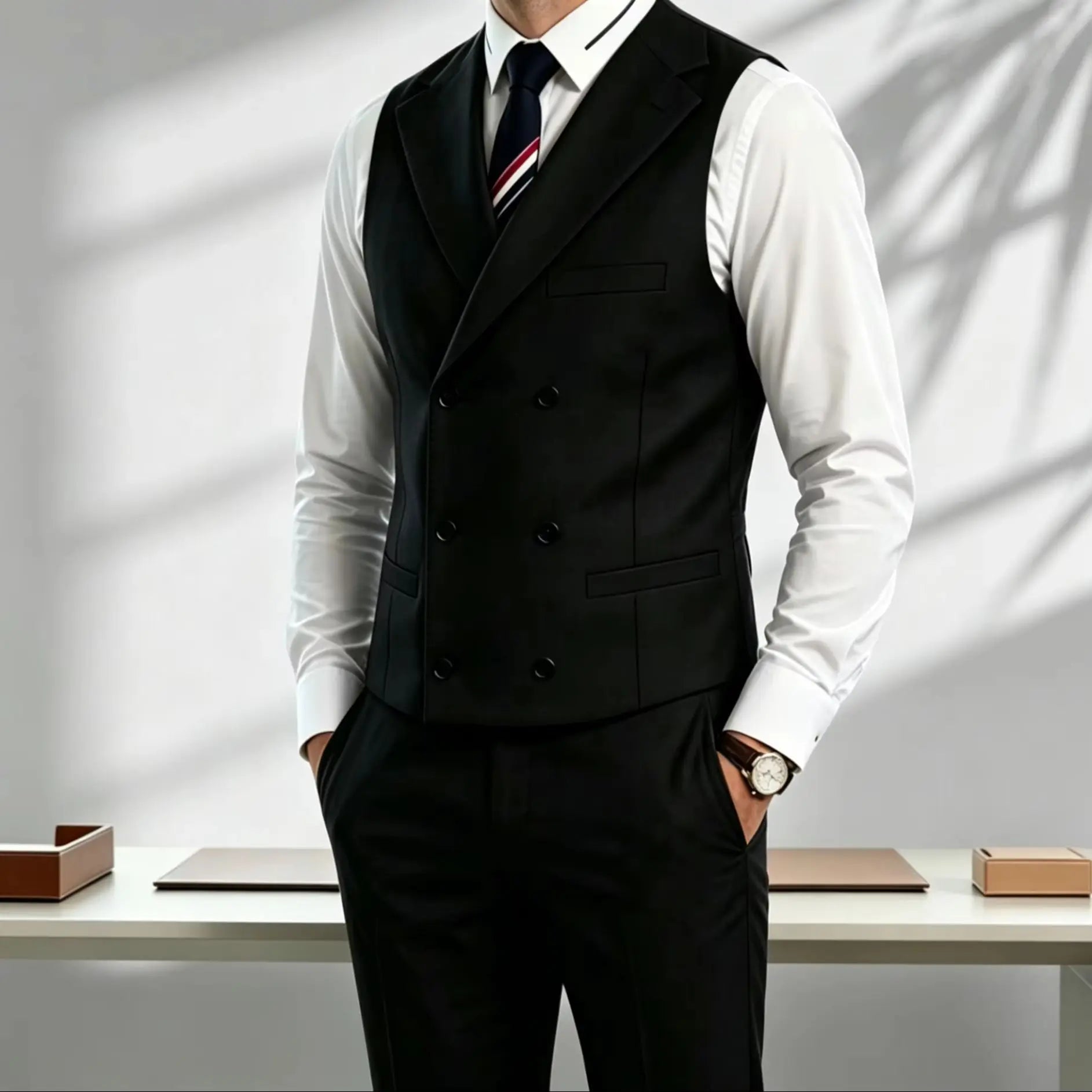 Men's 2 Piece Formal Suit Set, Casual Business Waistcoat and Pants, Wrinkle Resistant Suit Outfit
