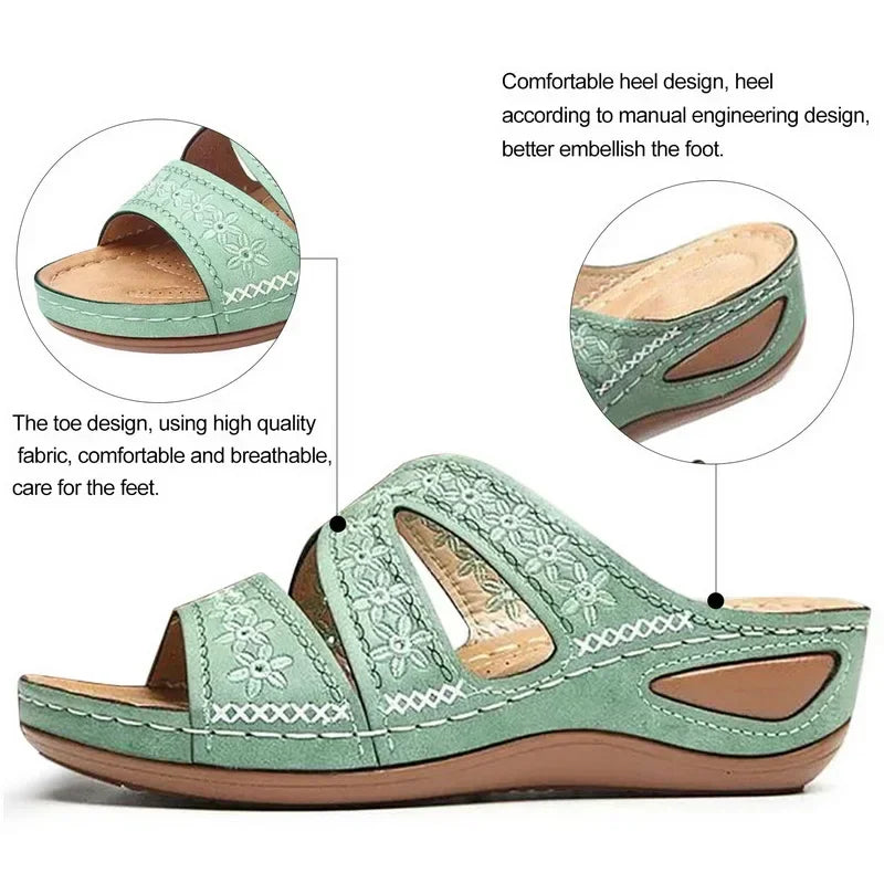 Summer Women Wedge Sandals Premium Orthopedic Open Toe Sandals Vintage Anti-slip Leather Casual Female Platform Retro Shoes