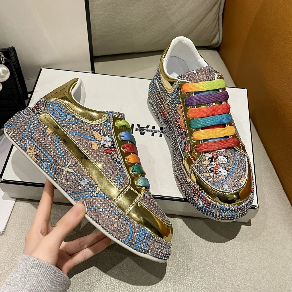Top Quality Sneakers Women Skating Shoes 2026 Rhinestone Women Loafers Platform Fashion Shiny Women's Casual Shoes Zapatos Mujer