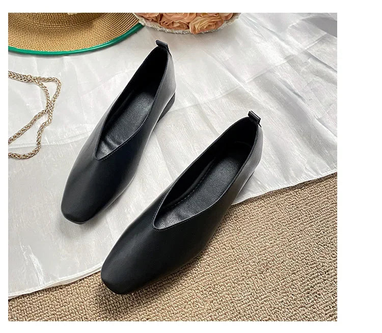 Genuine Leather Multi-color Low-heeled women's Shoes  Round Toe Flat Bottom Shallow Cut Single Shoe Casual Versatile Loafers