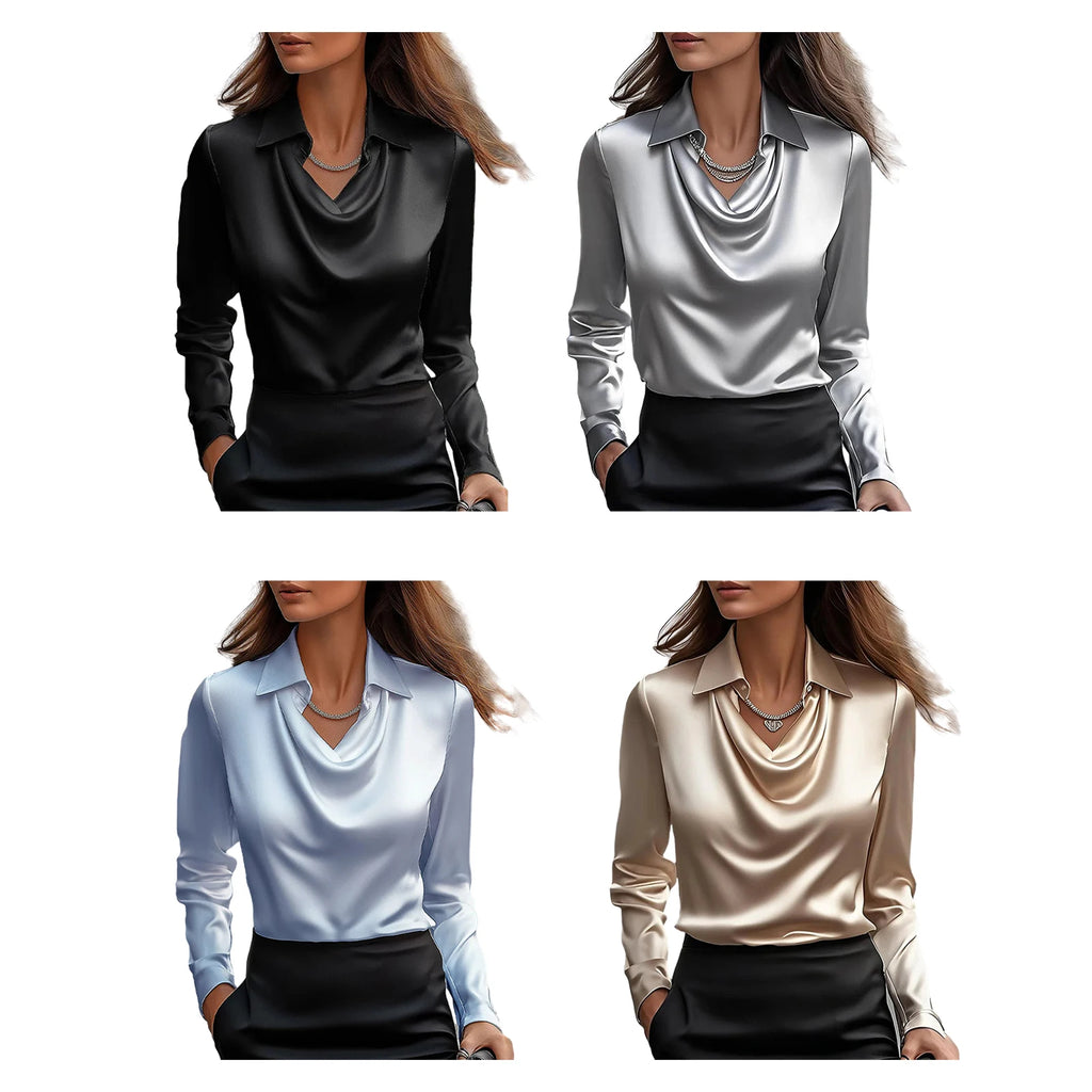 Summer Elegant Women's Blouse New V-neck Long Sleeve Solid Color Loose Shirt Casual White Tops Office Lady Blouses