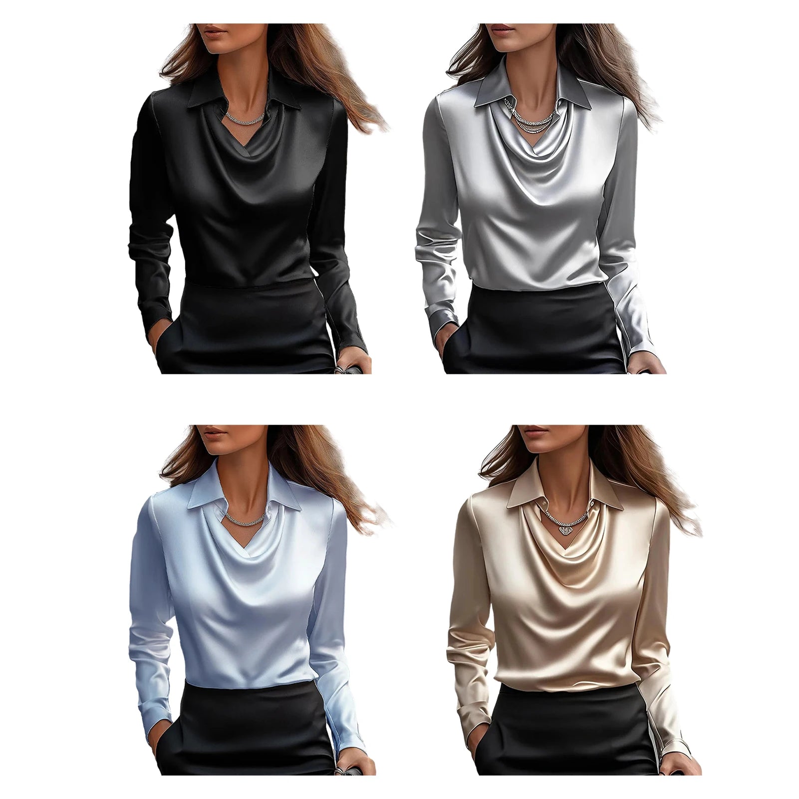 Summer Elegant Women's Blouse New V-neck Long Sleeve Solid Color Loose Shirt Casual White Tops Office Lady Blouses
