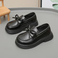 Girls Leather Shoes for Students School Uniform Shoes Black Matte 2025 New Fashion Children Flat Shoes Simple Bows Soft Sole